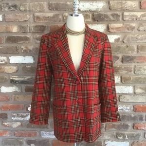 LAURA GAYLE Vintage Women’s Red Plaid Tartan Wool Blend Blazer Jacket 8